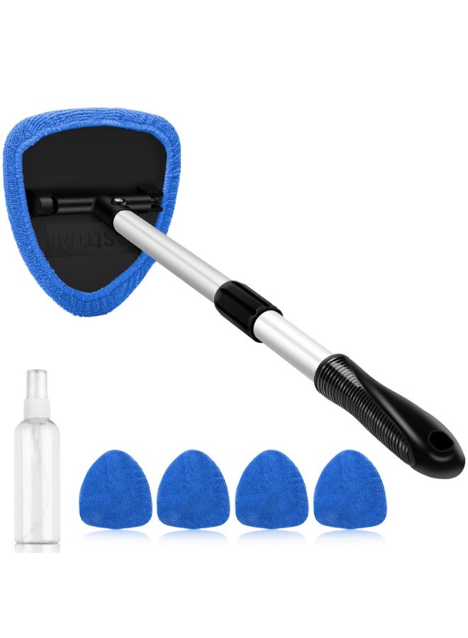 HOMESTAR Retractable Handle Windshield Cleaning Tool Kit | Car Interior Detail Cleaning Set With 4 Reusable High-Density Microfiber Pads , 1 Spray Bottle | Auto Glass Wiper Scrubber Kit, Blue/Black, 13.77 - 20.07 Inch - Image 1